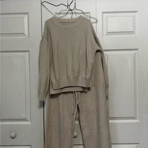 Cozy Beige Knit Sweater and Pants Set